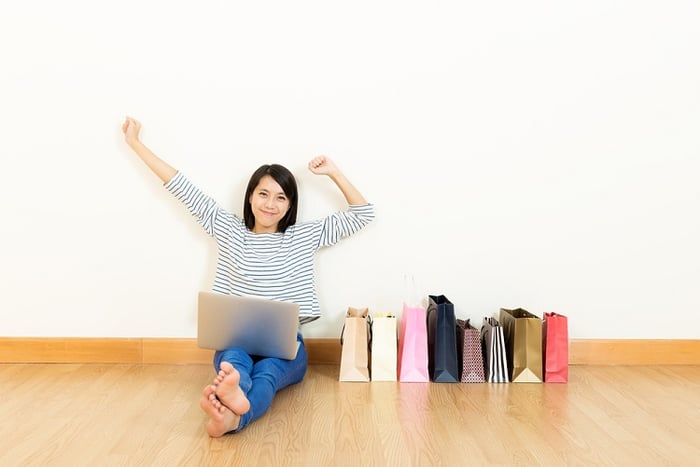Asia woman shopping online at home