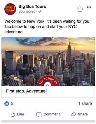 Big Bus Tours NYC ad initial call to action